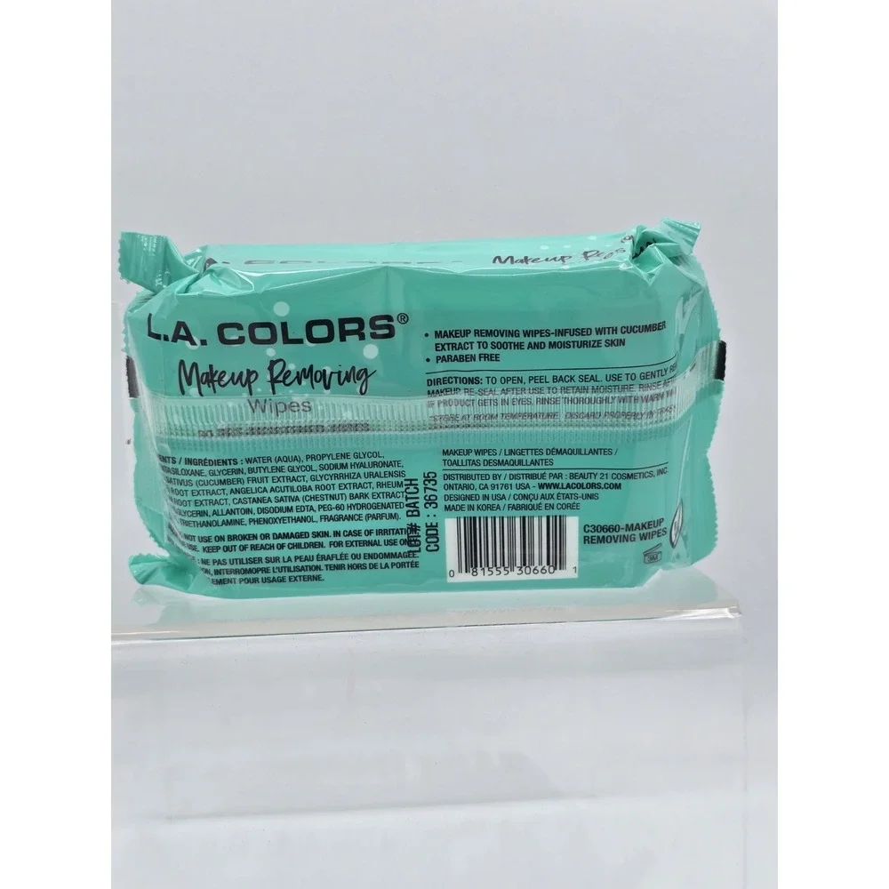 3 Pack L.A. COLORS‎ MAKEUP REMOVING WIPES 30CT C30660 Cucumber Extract